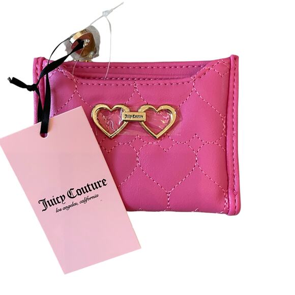 JUICY COUTURE Heart Quilted Bifold Wallet With Pullout Card Case Pink New - Picture 1 of 13